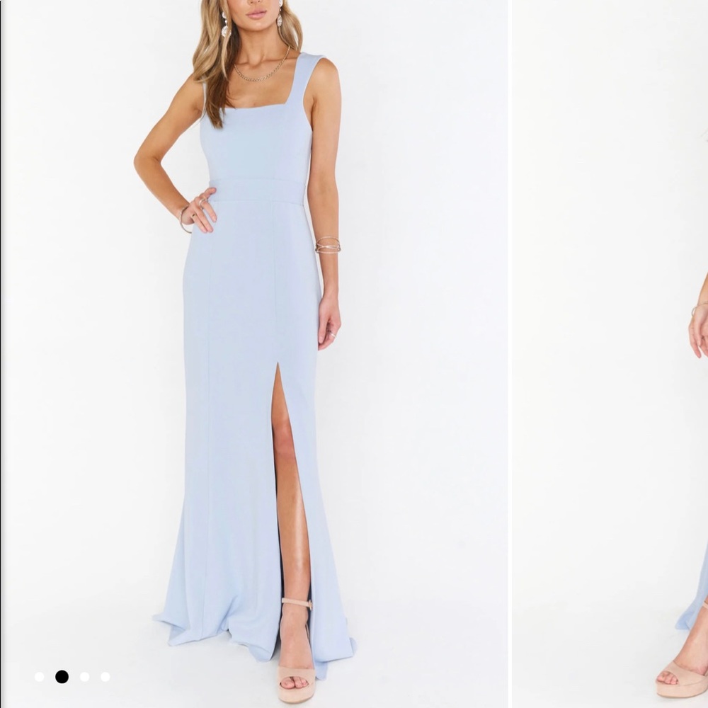 Paris Gown in Steel Blue Stretch bridesmaids dress
